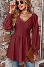 Load image into Gallery viewer, Peplum V-Neck Long Sleeve Blouse