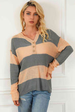 Load image into Gallery viewer, Striped Buttoned Dropped Shoulder Slit Sweater