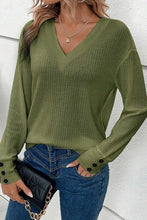 Load image into Gallery viewer, Decorative Button V-Neck Long Sleeve T-Shirt