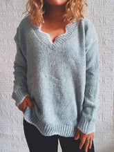 Load image into Gallery viewer, Notched Dropped Shoulder Long Sleeve Sweater