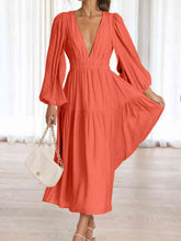 Load image into Gallery viewer, Deep V-Neck Balloon Sleeve Plain Maxi Dress