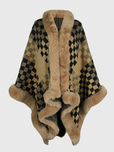 Load image into Gallery viewer, Checkered Faux Fur Trim Poncho