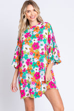 Load image into Gallery viewer, GeeGee Full Size Floral Round Neck Lantern Sleeve Mini Dress
