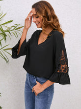 Load image into Gallery viewer, V-Neck Lace Detail Flounce Sleeve Blouse