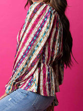 Load image into Gallery viewer, Striped Tie Neck Flounce Sleeve Babydoll Top
