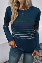 Load image into Gallery viewer, Striped Round Neck Long Sleeve T-Shirt