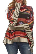 Load image into Gallery viewer, Geometric Striped Splicing Round Neck Blouse