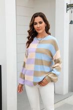 Load image into Gallery viewer, Round Neck Long Sleeve Color Block Dropped Shoulder Pullover Sweater