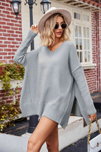 Load image into Gallery viewer, V-Neck Slit Exposed Seam Sweater