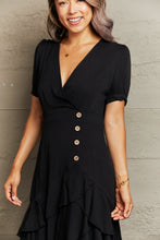 Load image into Gallery viewer, Decorative Button Surplice Ruffle Hem Dress