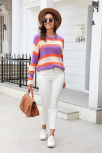Load image into Gallery viewer, Color Block Round Neck Dropped Shoulder Sweater