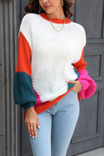 Load image into Gallery viewer, Color Block Round Neck Drop Shoulder Sweater