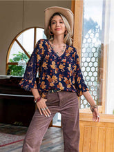 Load image into Gallery viewer, Floral V-Neck Crochet Blouse