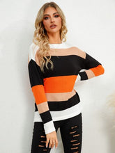 Load image into Gallery viewer, Striped Round Neck Dropped Shoulder Sweater