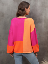 Load image into Gallery viewer, Color Block Round Neck Dropped Shoulder Sweater