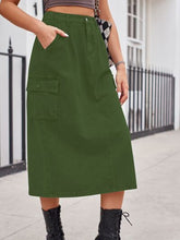 Load image into Gallery viewer, Slit Buttoned Denim Skirt with Pockets