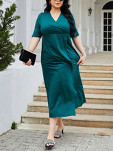 Load image into Gallery viewer, Plus Size Slit Surplice Short Sleeve Midi Dress