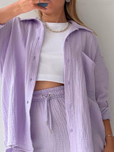 Load image into Gallery viewer, Texture Button Up Shirt and Drawstring Shorts Set