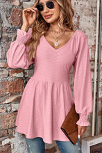 Load image into Gallery viewer, Peplum V-Neck Long Sleeve Blouse