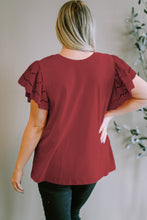 Load image into Gallery viewer, Plus Size Eyelet Round Neck Short Sleeve Blouse