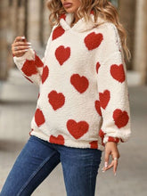 Load image into Gallery viewer, Fuzzy Heart Pocketed Dropped Shoulder Hoodie