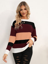 Load image into Gallery viewer, Striped Round Neck Dropped Shoulder Sweater