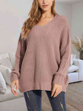 Load image into Gallery viewer, V-Neck Batwing Dropped Shoulder Sweater