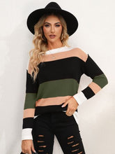 Load image into Gallery viewer, Striped Round Neck Dropped Shoulder Sweater