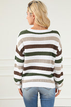 Load image into Gallery viewer, Striped Openwork Dropped Shoulder Sweater
