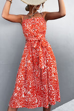 Load image into Gallery viewer, Printed Spaghetti Strap Decorative Button Belted Dress