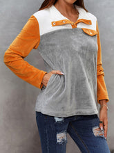 Load image into Gallery viewer, Color Block Collared Sweatshirt with Pockets