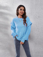 Load image into Gallery viewer, Ruffled Round Neck Dropped Shoulder Sweater