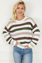 Load image into Gallery viewer, Striped Openwork Dropped Shoulder Sweater