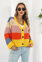 Load image into Gallery viewer, Color Block Button-Down Dropped Shoulder Cardigan