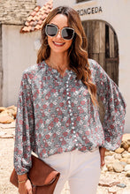 Load image into Gallery viewer, Printed Notched Balloon Sleeve Blouse