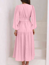 Load image into Gallery viewer, Deep V-Neck Balloon Sleeve Plain Maxi Dress