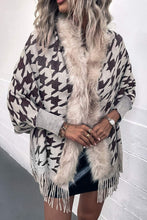 Load image into Gallery viewer, Houndstooth Fringe Hem Poncho