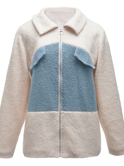 Load image into Gallery viewer, Plush Contrast Zip Up Coat