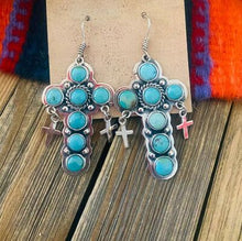 Load image into Gallery viewer, Artificial Turquoise Cross Shape Earrings