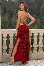 Load image into Gallery viewer, Sequin Backless Split Maxi Dress