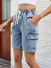 Load image into Gallery viewer, Drawstring Denim Shorts with Pockets