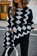 Load image into Gallery viewer, Geometric Slit Flare Sleeve Round Neck Sweater