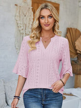 Load image into Gallery viewer, Eyelet Notched Half Sleeve T-Shirt