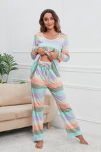 Load image into Gallery viewer, Striped Round Neck Long Sleeve Top and Drawstring Pants Lounge Set