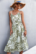 Load image into Gallery viewer, Floral Frill Trim Scoop Neck Spaghetti Strap Dress
