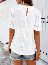 Load image into Gallery viewer, Eyelet Mock Neck Flounce Sleeve Blouse