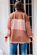 Load image into Gallery viewer, Buttoned Striped Collared Neck Jacket