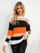 Load image into Gallery viewer, Striped Round Neck Dropped Shoulder Sweater