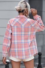 Load image into Gallery viewer, Plaid Pocketed Collared Neck Button Up Jacket
