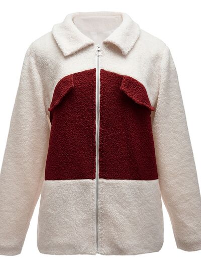Load image into Gallery viewer, Plush Contrast Zip Up Coat